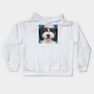 Painting of a Black and White Shih Tzu with Tongue Out Kids Hoodie